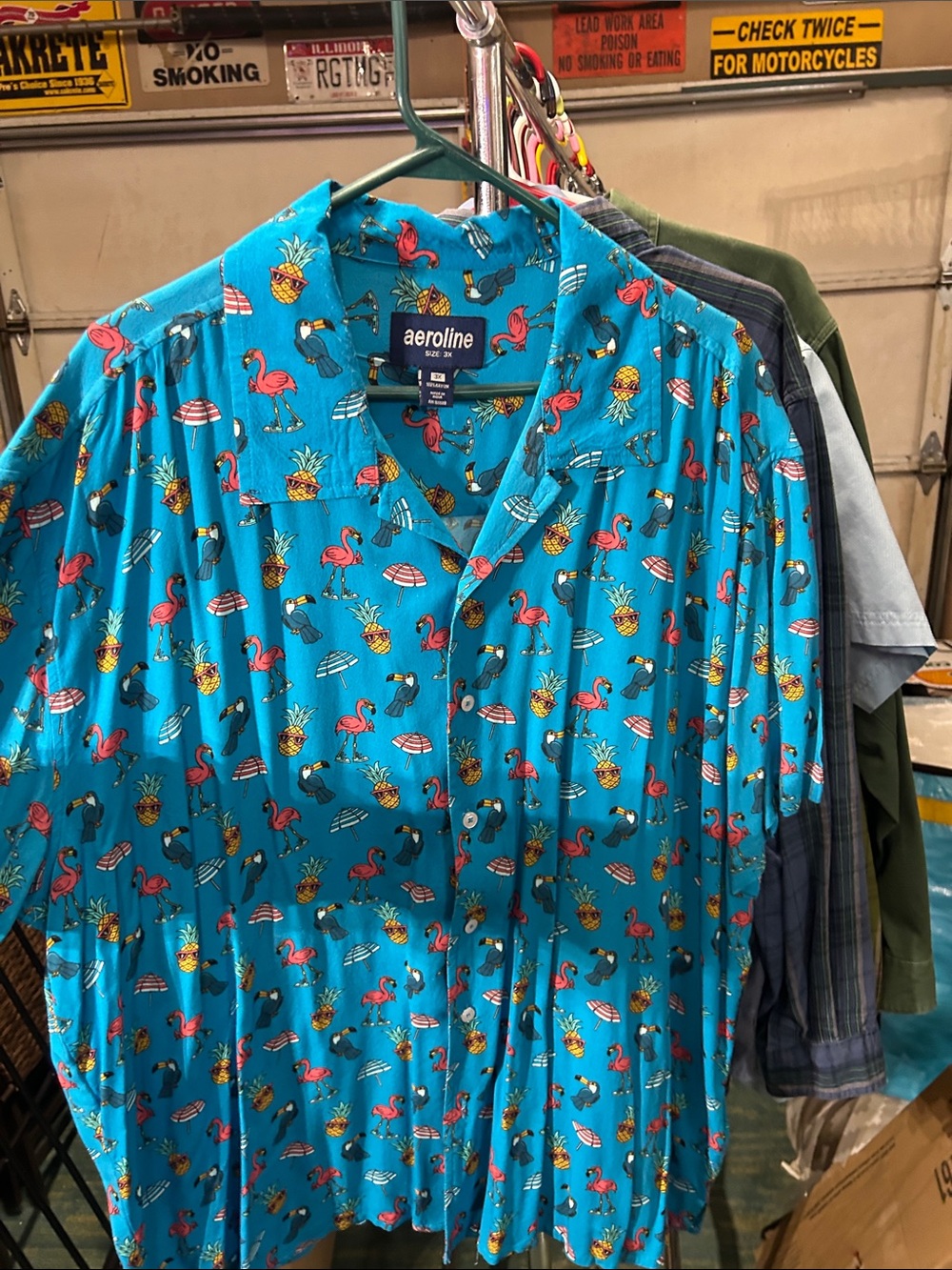 Aeroline Turquoise Tropical Print Button-Down Shirt